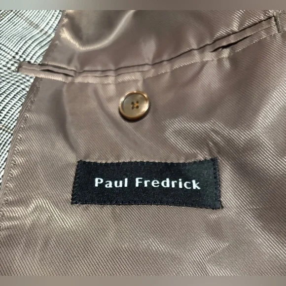 Paul Fredrick Gray Plaid Double-Breasted Blazer